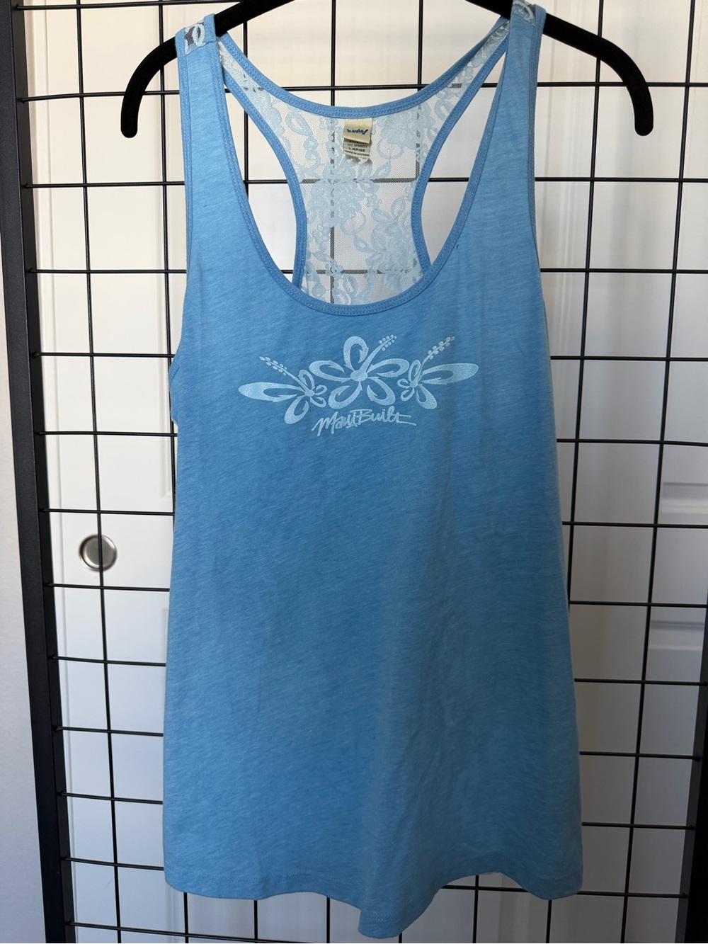 Maui Built Light Blue Lace-Back Racer Tank